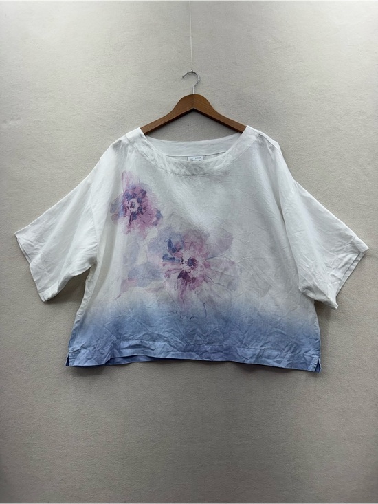 J. Jill Tops - Pure Jill Linen Blouse Women’s Large Floral Watercolor Purple Boxy Top Boho